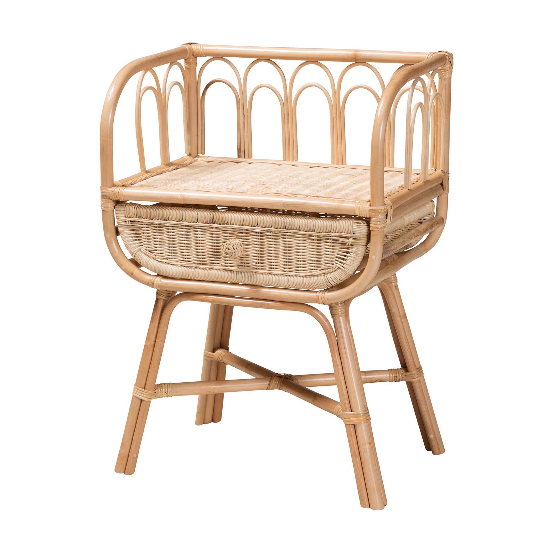 Panchali Modern Bohemian Natural Brown Rattan Nightstand, NATURAL BROWN RATTAN, hi-res image number 0