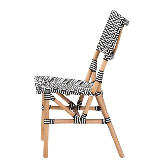 Wagner Modern French Black And White Weaving And Natural Rattan Bistro Chair, , alternate image number 2