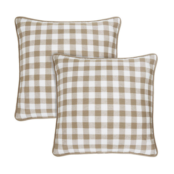Buffalo Check Throw Pillow Covers - 18-in x 18-in - Set of Two, TAUPE, hi-res image number null