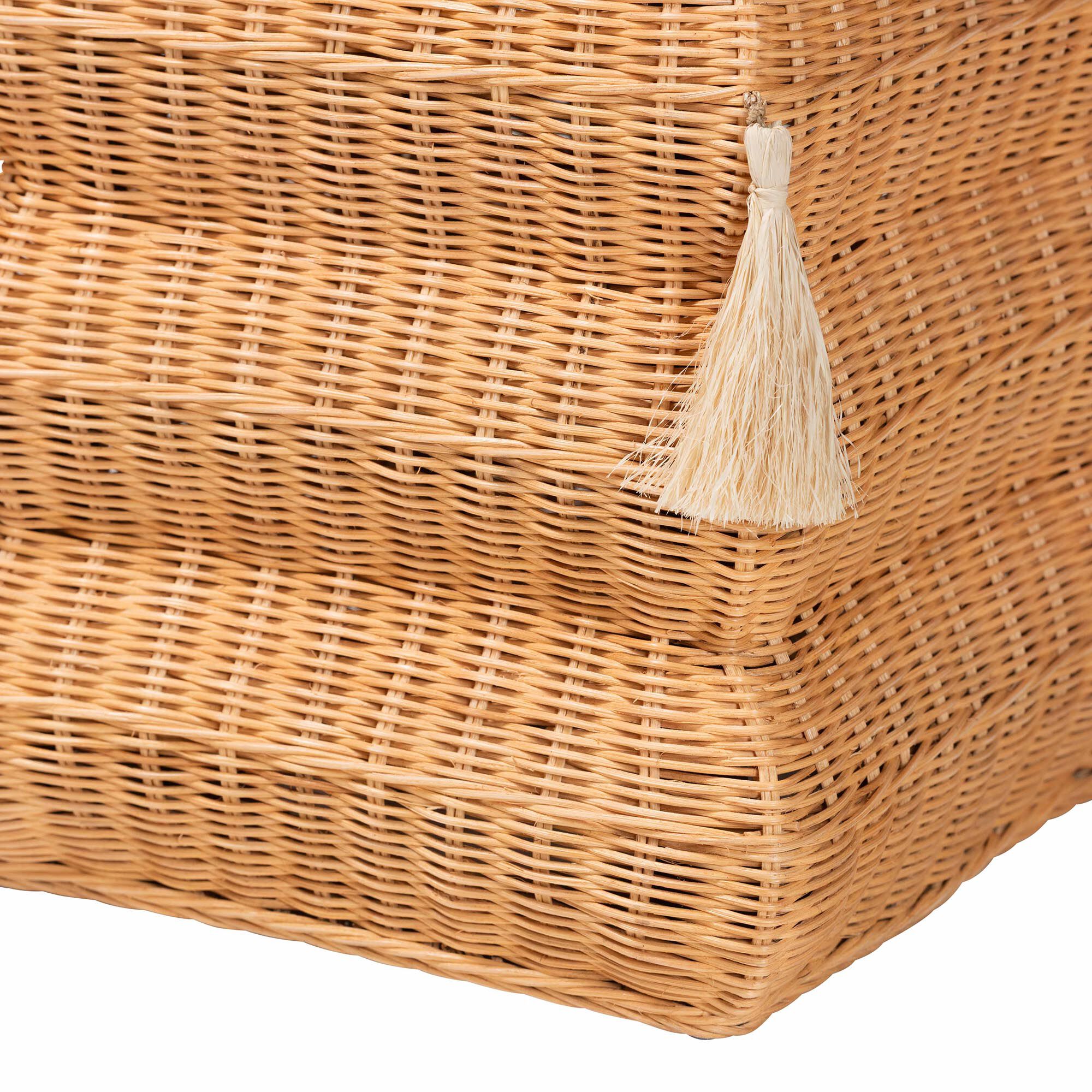 Noura Natural Rattan Footstool with Tassel Accents, HONEY, alternate image number 4