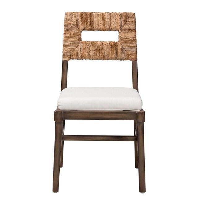 Porsha Modern Bohemian Dark Brown Finished Mahogany Wood And Natural Rattan Dining Chair, , on-hover image number null