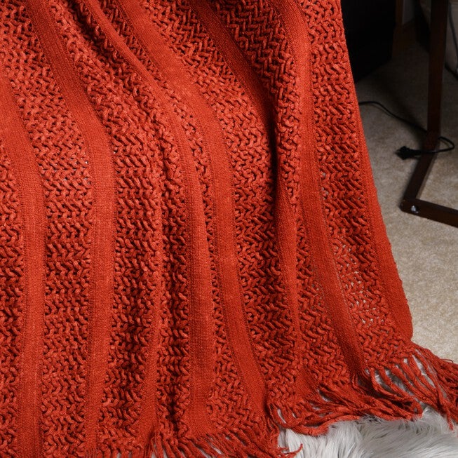 Battilo Home Solid Knit Mesh Tassels Throw Blanket Super Soft Warm Multi Color, 51 inches x 59 inches, , on-hover image number 1