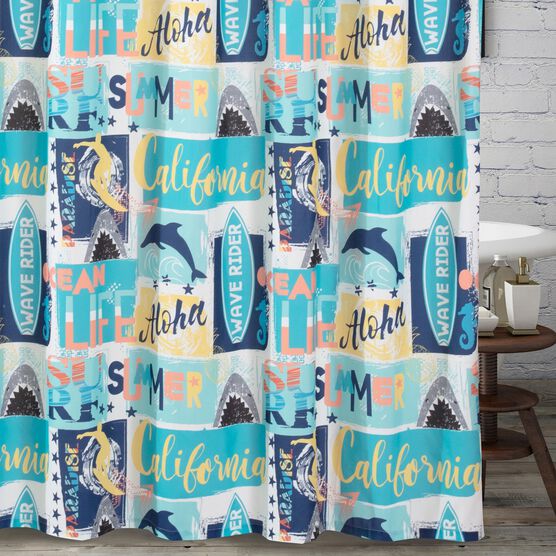 Wave Rider Shower Curtain, BLUE, hi-res image number null