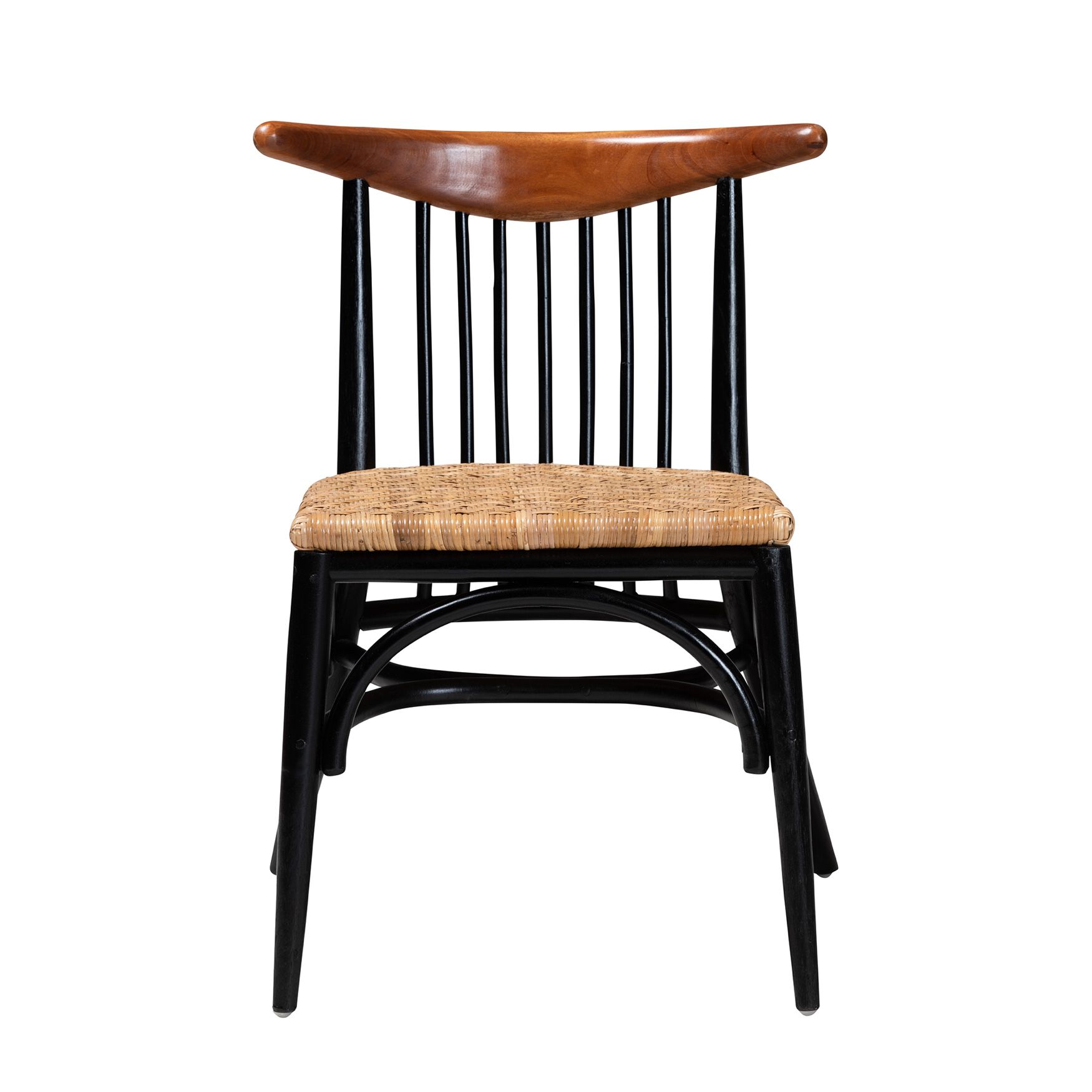 Parthenia Mid-Century Modern Two-Tone Black And Walnut Brown Finished Mahogany Wood And Natural Rattan Dining Chair, , on-hover image number 1