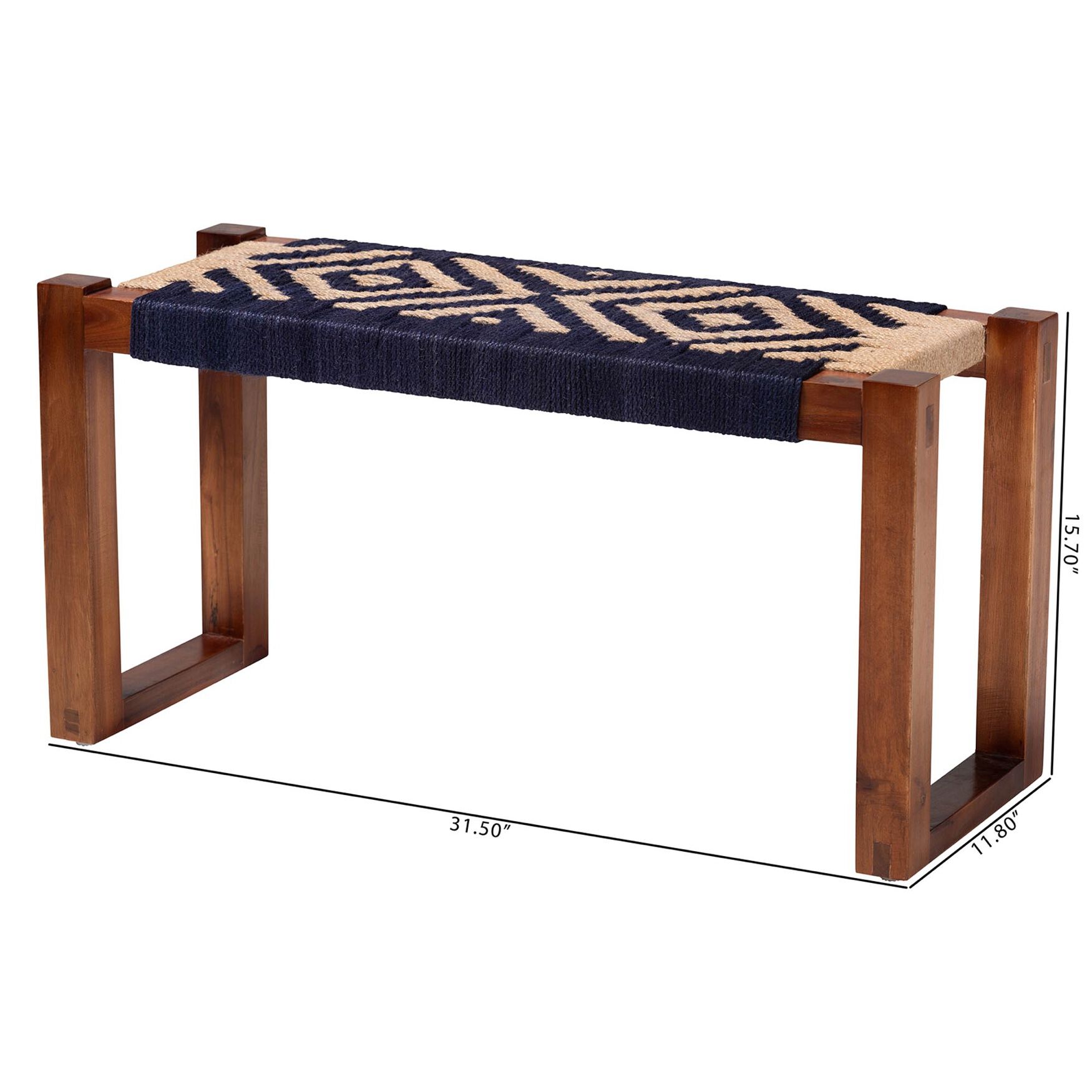 Prunella Modern Bohemian Two-Tone Navy Blue and Natural Brown Seagrass and Acacia Wood Accent Bench, , alternate image number 13