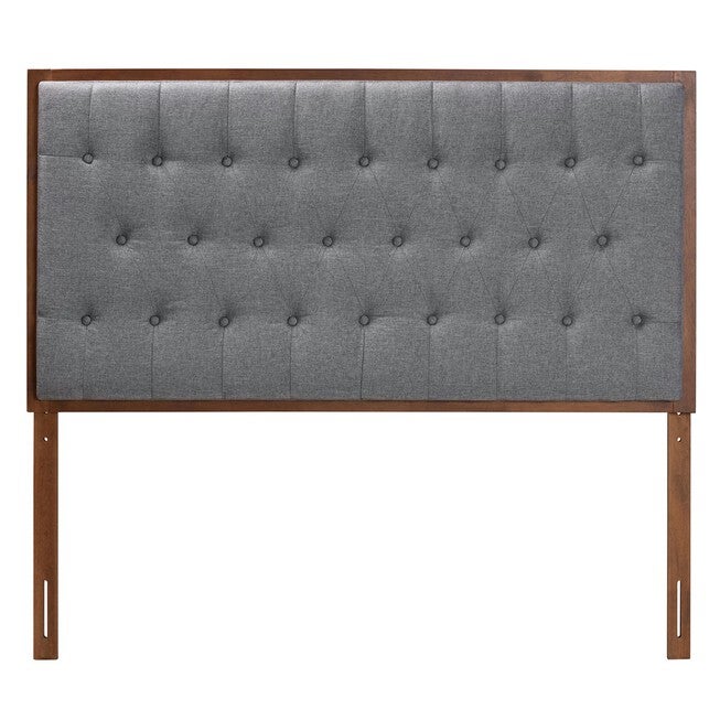 Harumi Classic And Traditional Grey Fabric And Walnut Brown Finished Wood King Size Headboard, , on-hover image number 1