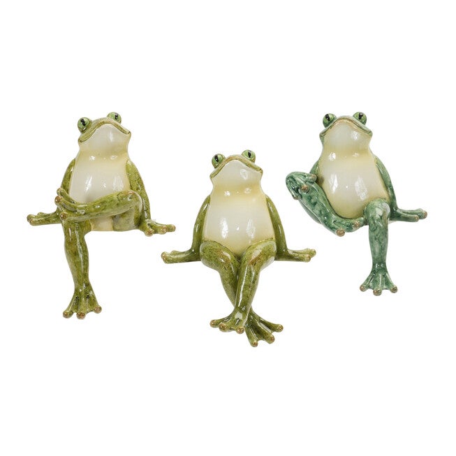 Stone Garden Frog Shelf Sitter (Set Of 3), GREEN, hi-res image number null