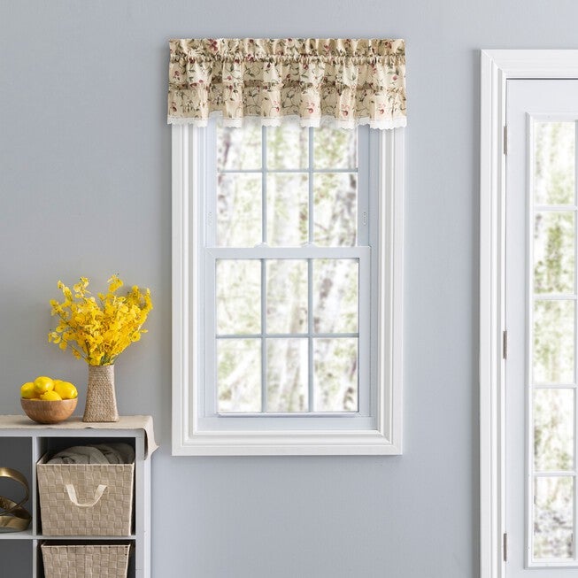 Cherries Curtain Ruffled Valance, NATURAL, hi-res image number 0