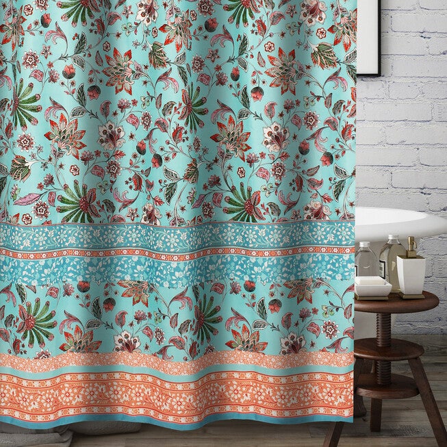 Audrey Turquoise Bath Shower Curtain, TURQUOISE, hi-res image number 0