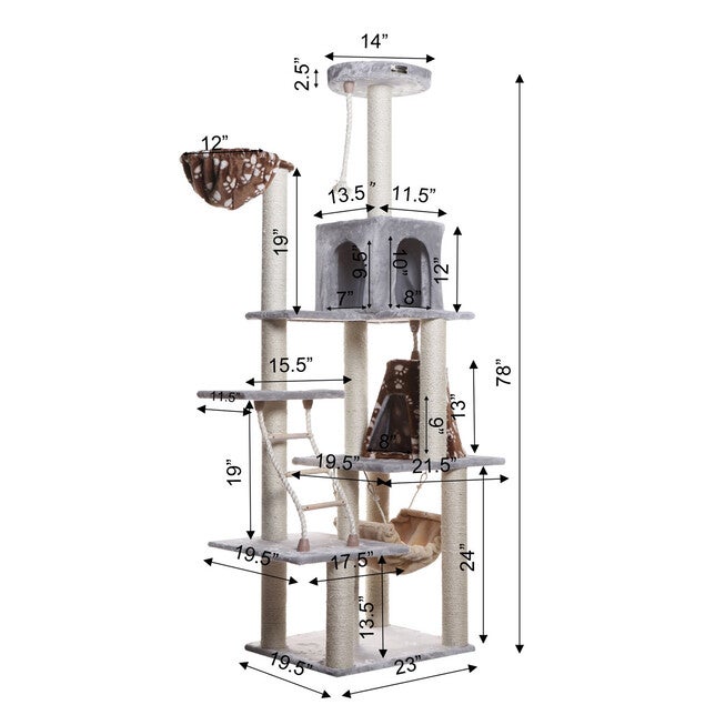Real Wood 78 inches Cat Climber Play House With Lounge Basket, , alternate image number 4