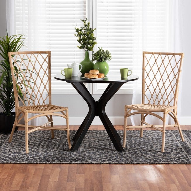 Doria Modern Bohemian Natural Brown Rattan 2-Piece Dining Chair Set, , alternate image number 6
