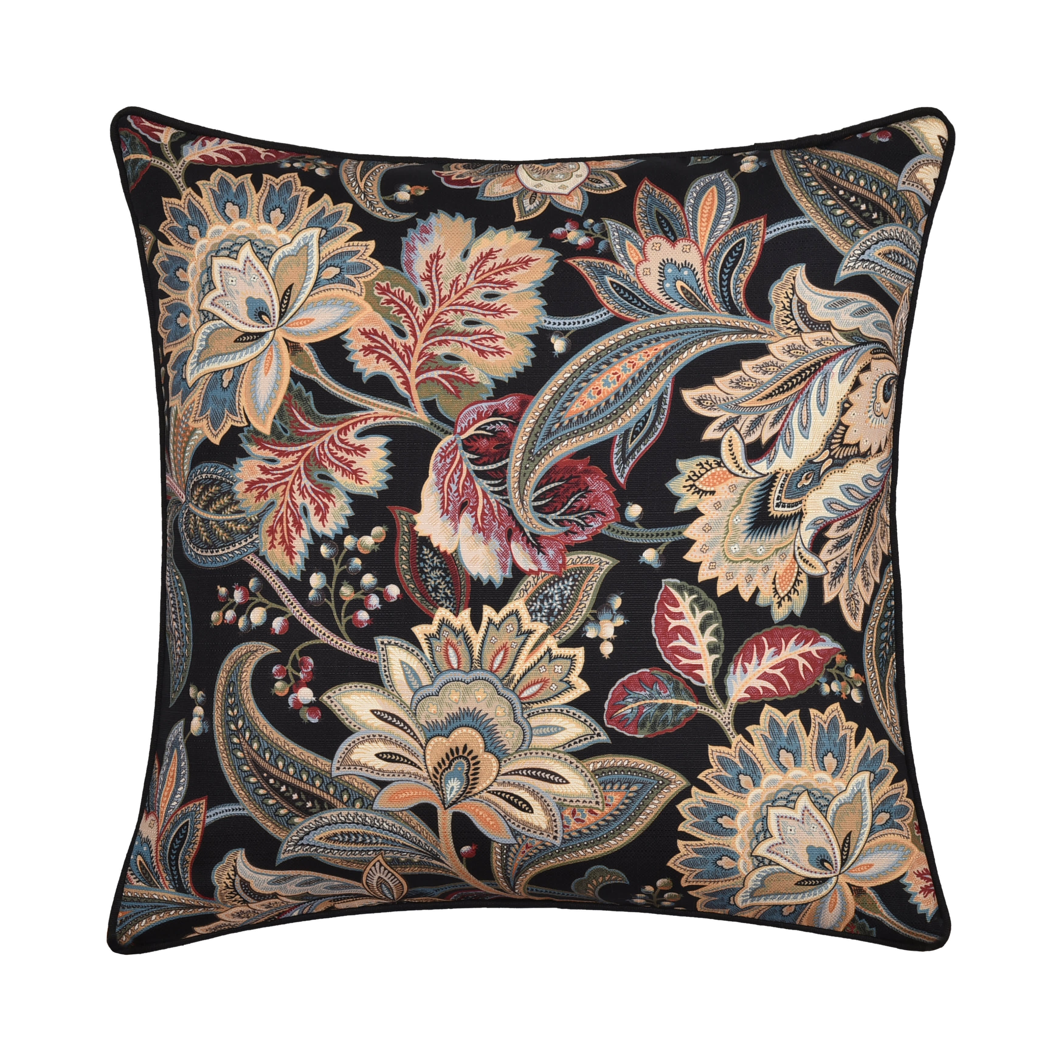Calabria 20 Inch Square Decorative Throw Pillow, BLACK, hi-res image number null