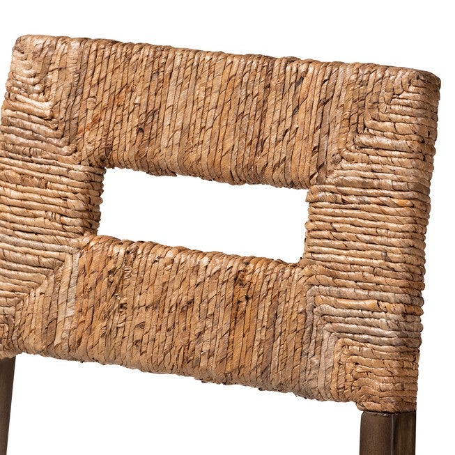Porsha Modern Bohemian Dark Brown Finished Mahogany Wood And Natural Rattan Dining Chair, , alternate image number null