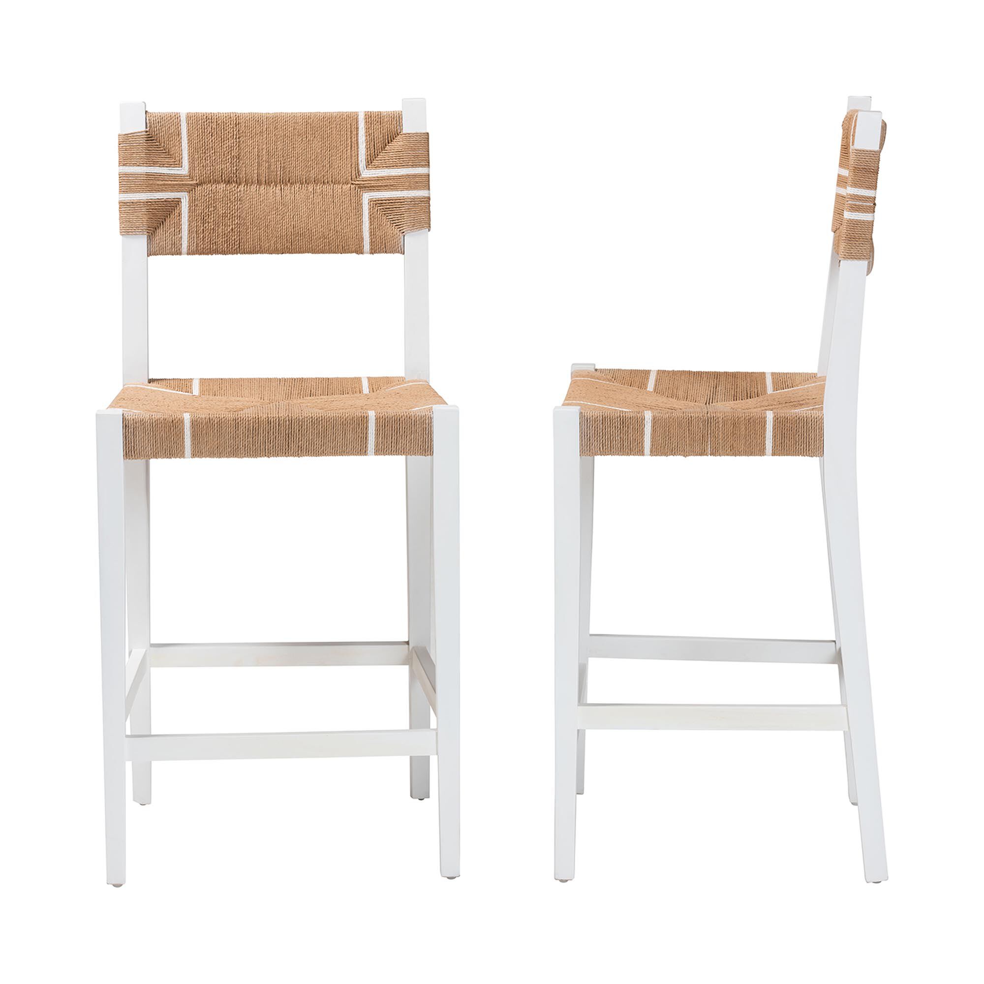 Talli Bohemian Paper Loom and White Mahogany Wood 2-Piece Bar Stool Set, BROWN, alternate image number 2