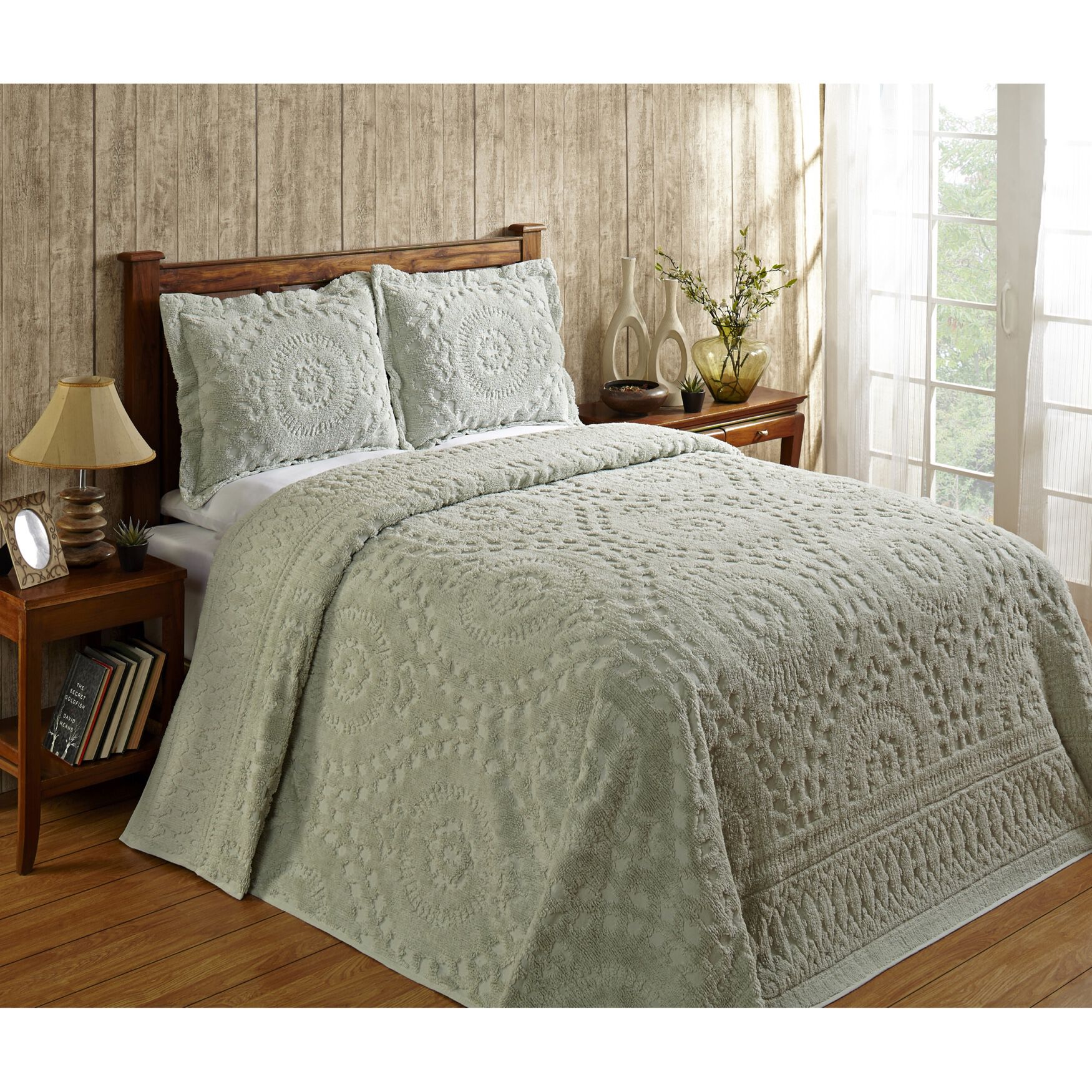 Rio Collection 100% Cotton Bedspread Set, SAGE, hi-res image number 0