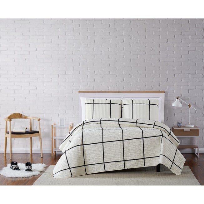 Kurt Windowpane 3-Piece Quilt Set, IVORY BLACK, hi-res image number null