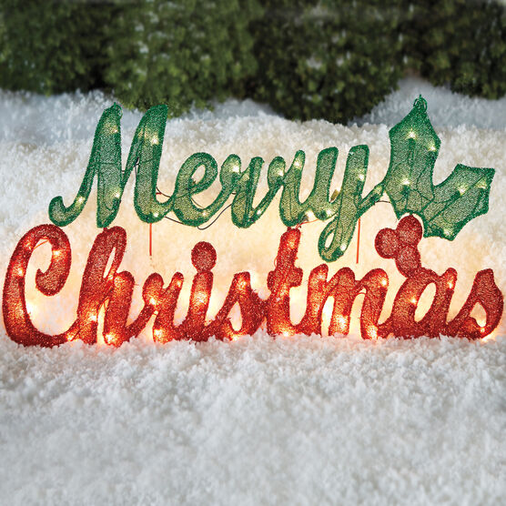Pre-Lit Merry Christmas Sign , RED GREEN, hi-res image number null