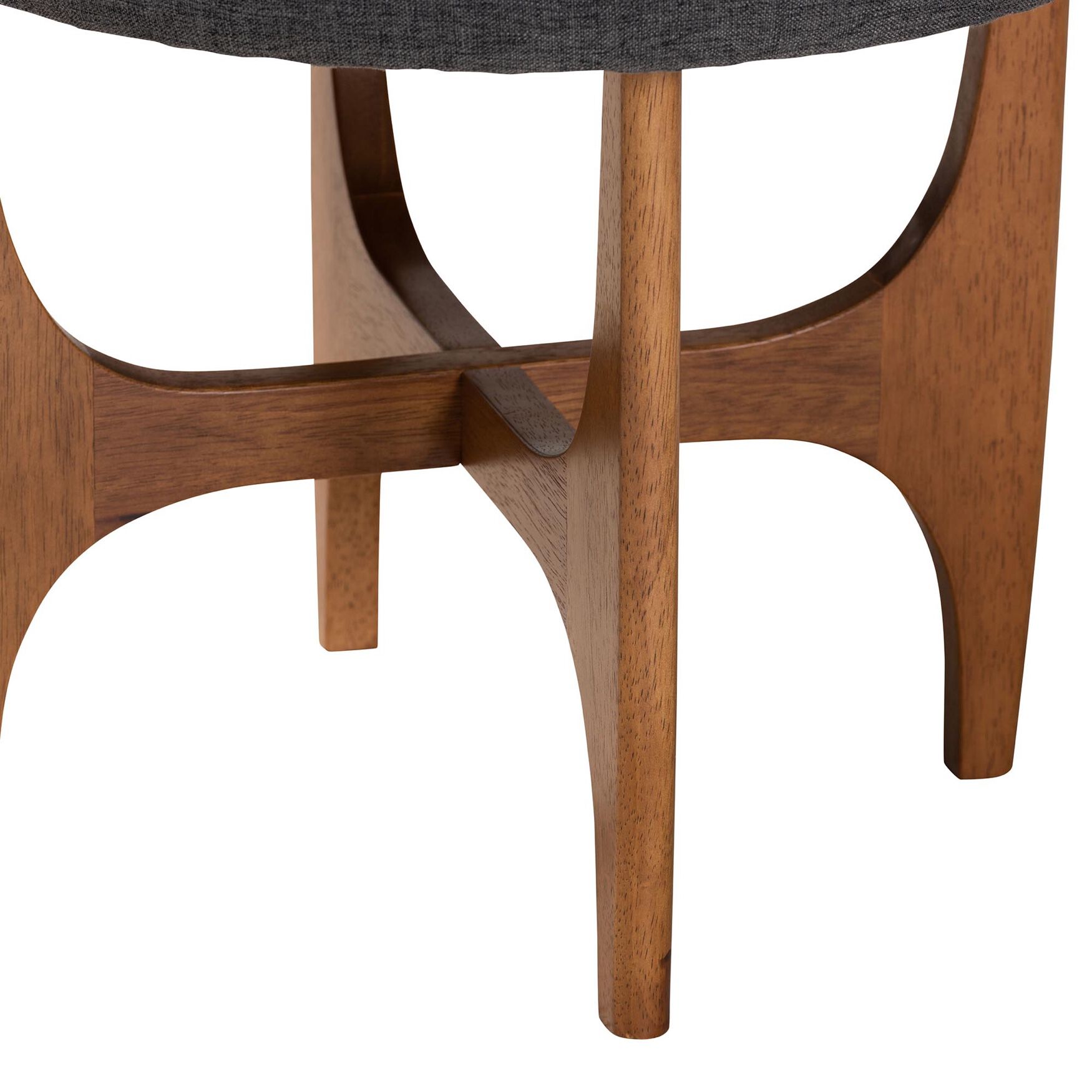 Theo Japandi Dark Grey Fabric And Walnut Brown Finished Wood Ottoman Footstool, , alternate image number 8