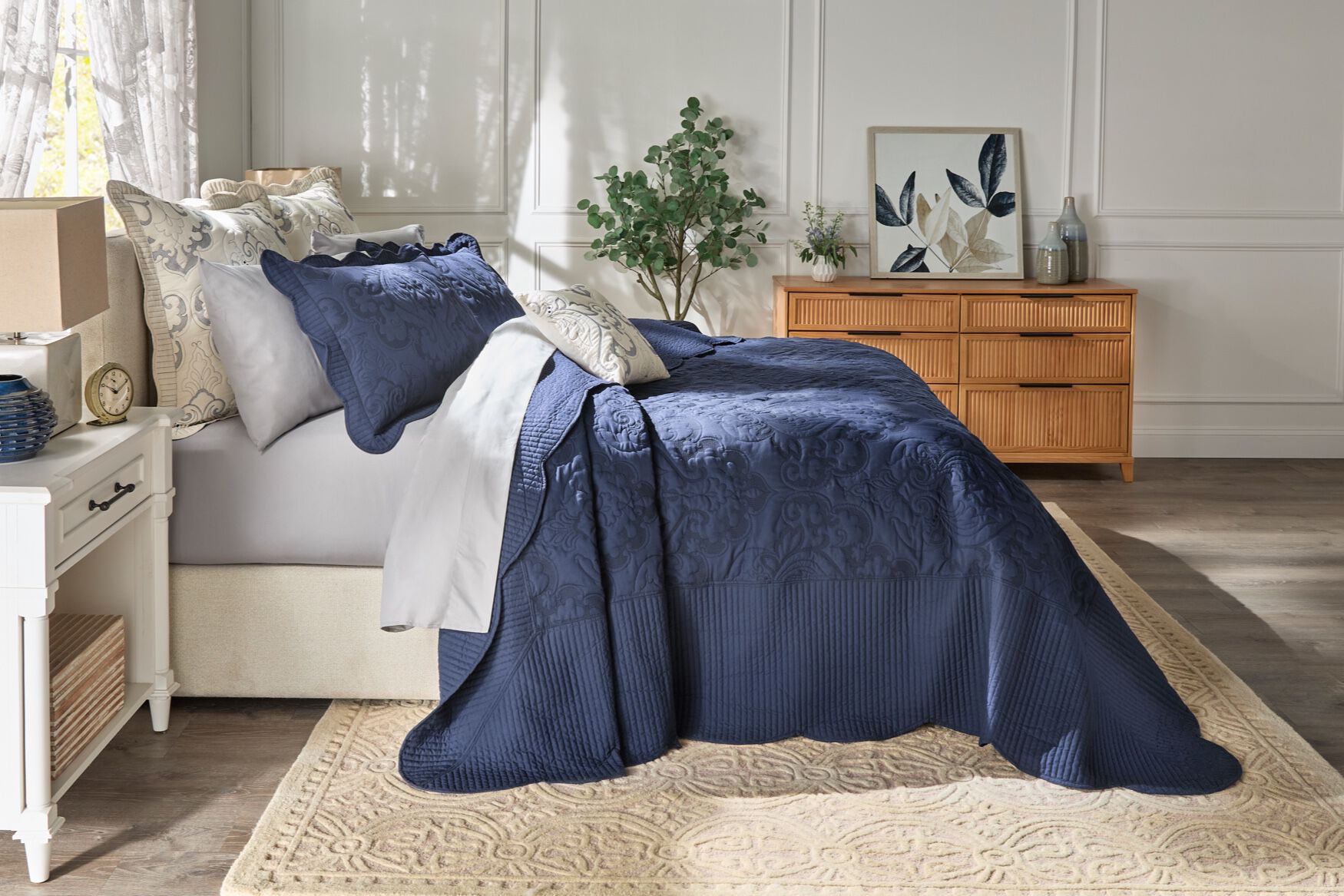 Amelia Bedspread, IVORY NAVY, on-hover image number 1