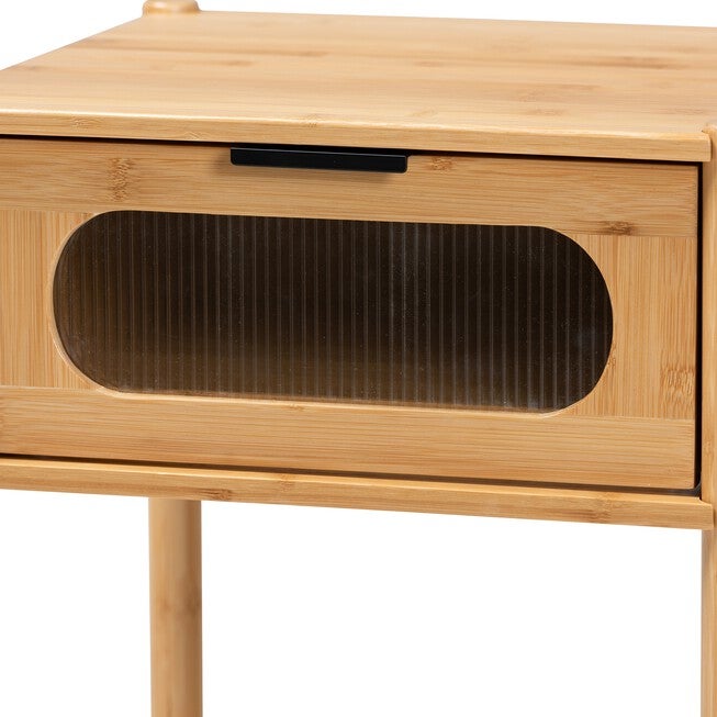 Naresh Mid-Century Modern Transitional Natural Brown Bamboo Wood 1-Drawer End Table, , alternate image number null