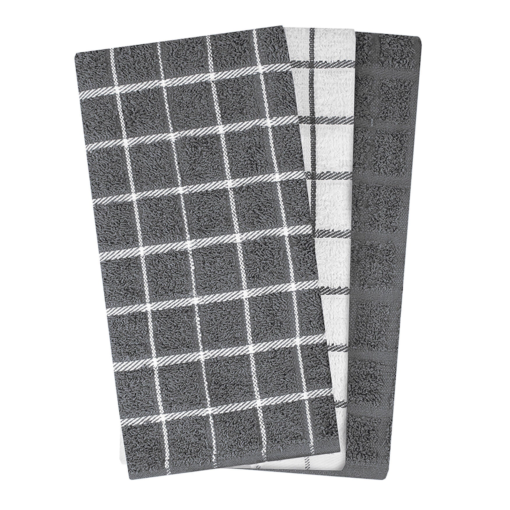 Terry Kitchen Towels, Set Of 3, GREY, hi-res image number 0