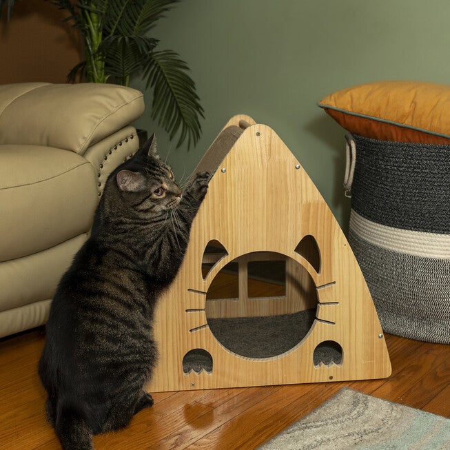 Armarkat Real Wood Medium Triangular Natural Solid Wood Cat Condo S2106 Cat House, , alternate image number null