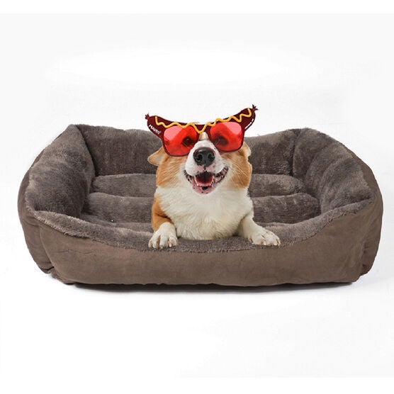 Happycare Tex Plush to suede Rectangle Pet Bed, 25" by 21", Brown/Coffee, M size, BROWN, hi-res image number null