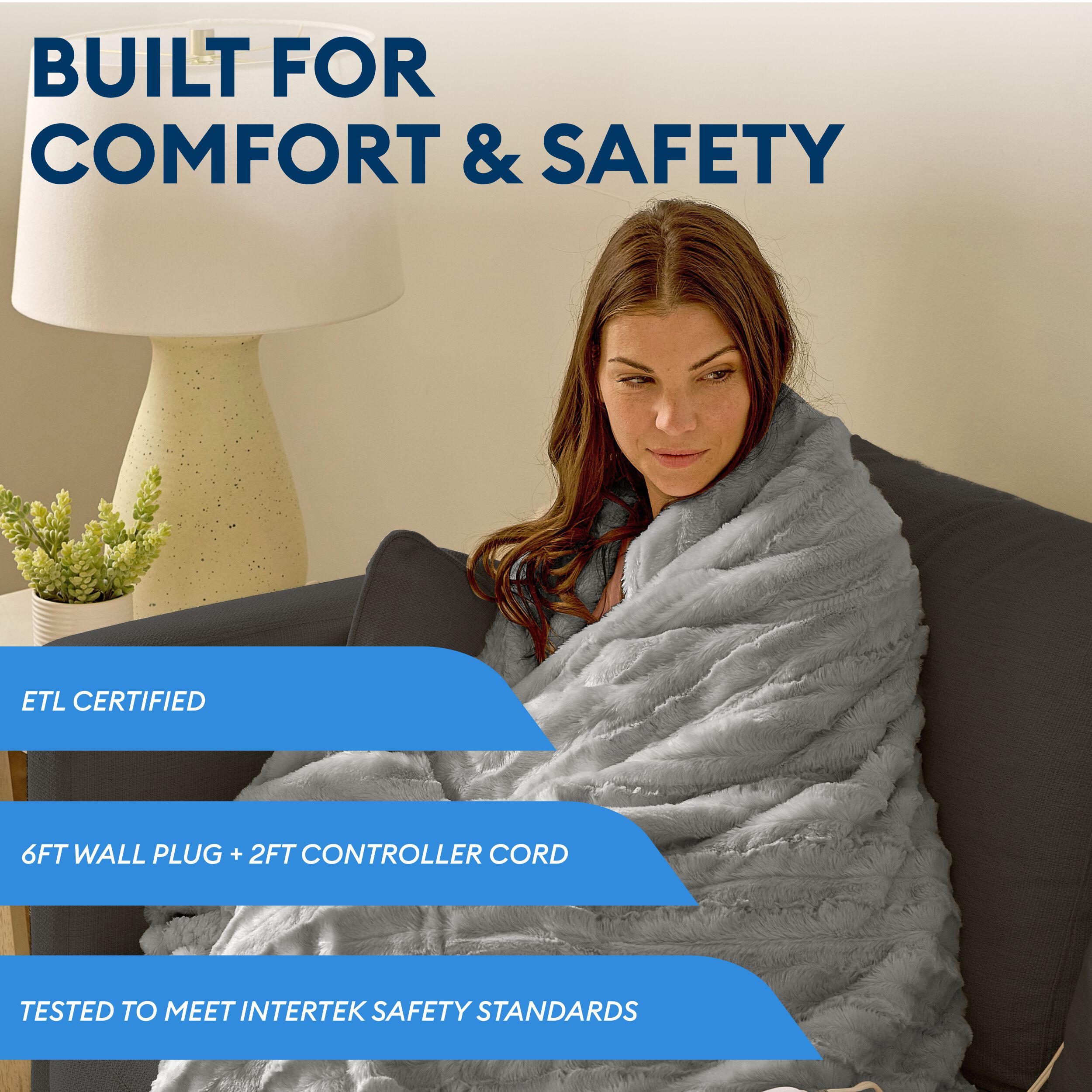 50 inches x 70 inches Mink Grey Heated Blanket, GREY, alternate image number 3