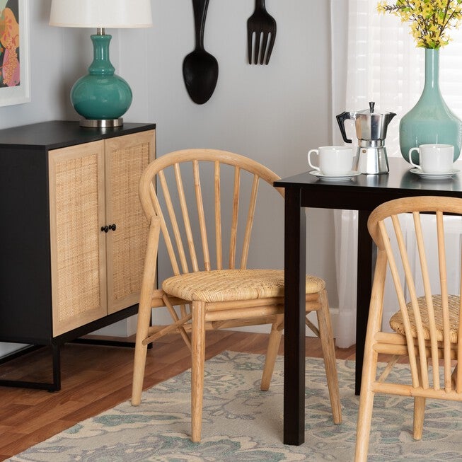 Kobe Mid-Century Modern Natural Brown Finished Wood and Rattan Dining Chair, , alternate image number 13