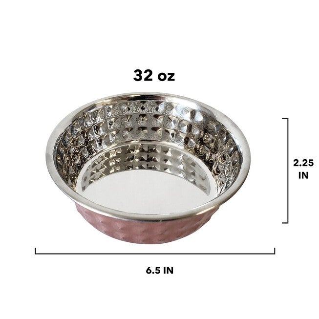 Stainless Steel Diamond Textured Dog Bowl - Rose Quartz, , on-hover image number null
