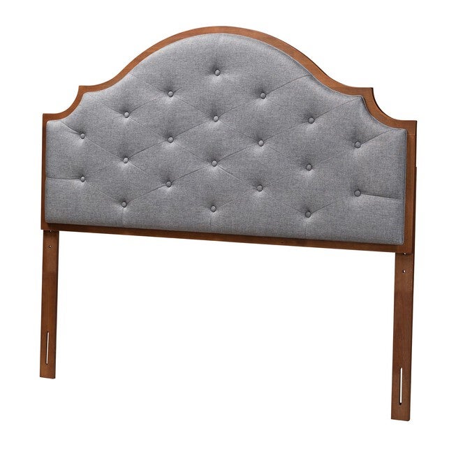 Premala Classic And Traditional Grey Fabric And Walnut Brown Finished Wood King Size Headboard, GREY WALNUT BROWN, hi-res image number null