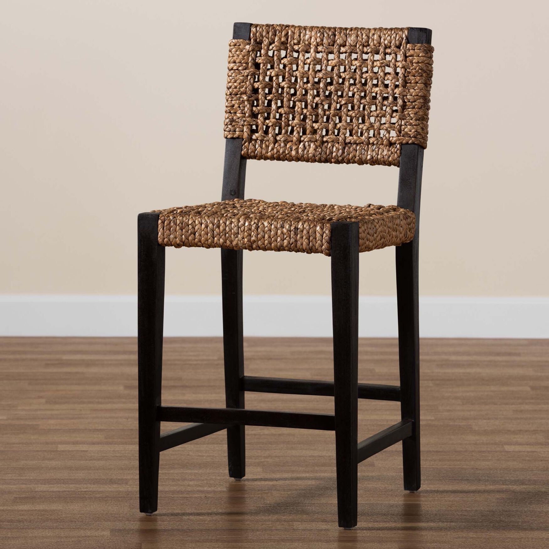 Alise Modern Bohemian Dark Brown Mahogany Wood and Seagrass Counter Stool, , alternate image number 14