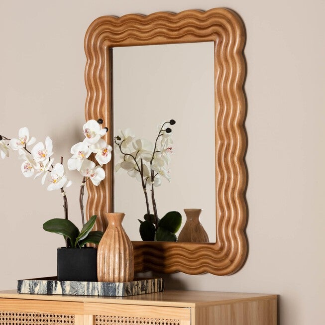 Acantha Modern Walnut Brown Scallop-framed Accent Mirror, WALNUT BROWN, alternate image number 3