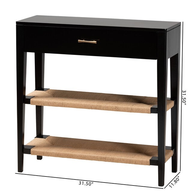 Freya Modern Bohemian Black Finished Bayur Wood 1-Drawer Console Table, , alternate image number null