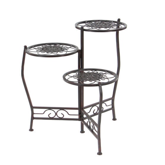 Set Of 3 Brown Metal Traditional Plantstand, , alternate image number null