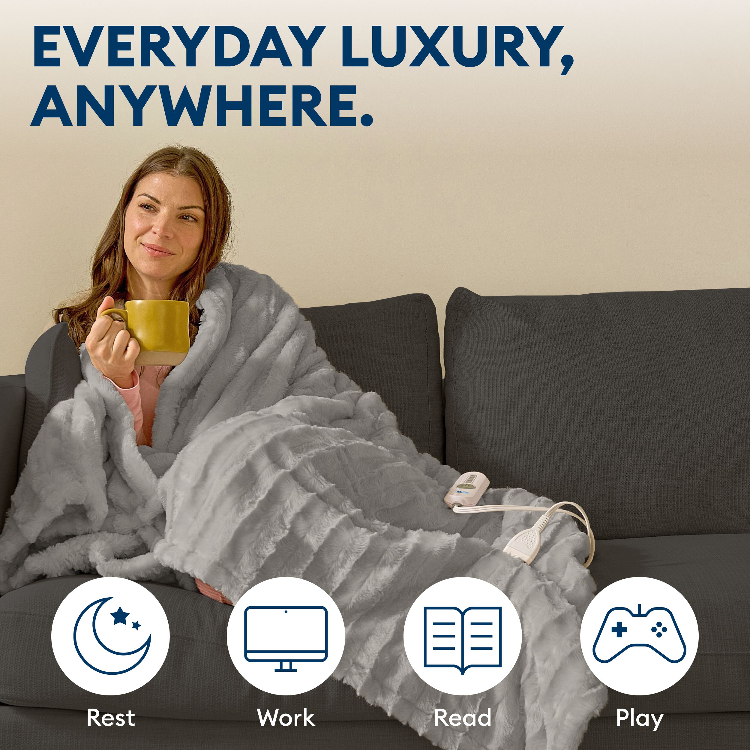 50 inches x 70 inches Mink Grey Heated Blanket, GREY, alternate image number 1