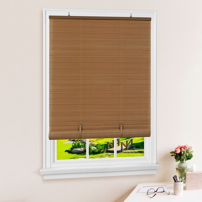 Cordless Solstice Vinyl Roll-Up Blind, WOOD TONE, hi-res image number 0