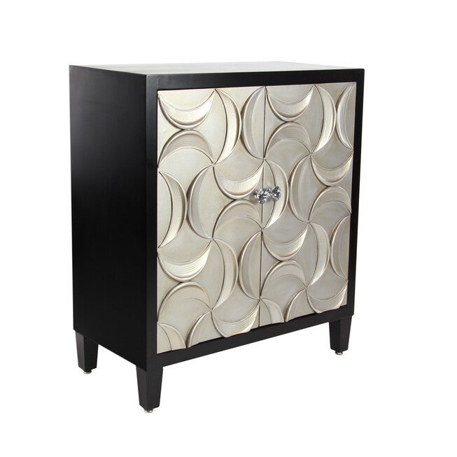 Modern Rectangular Black Wooden Crescent Moon Cabinet, 32 inchesH x 31 inchesL x 16 inchesW, GOLD, hi-res image number 0