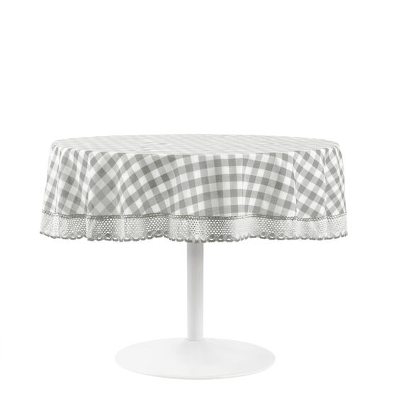 Buffalo Check Round Tablecloth - 70-in, GREY, hi-res image number null