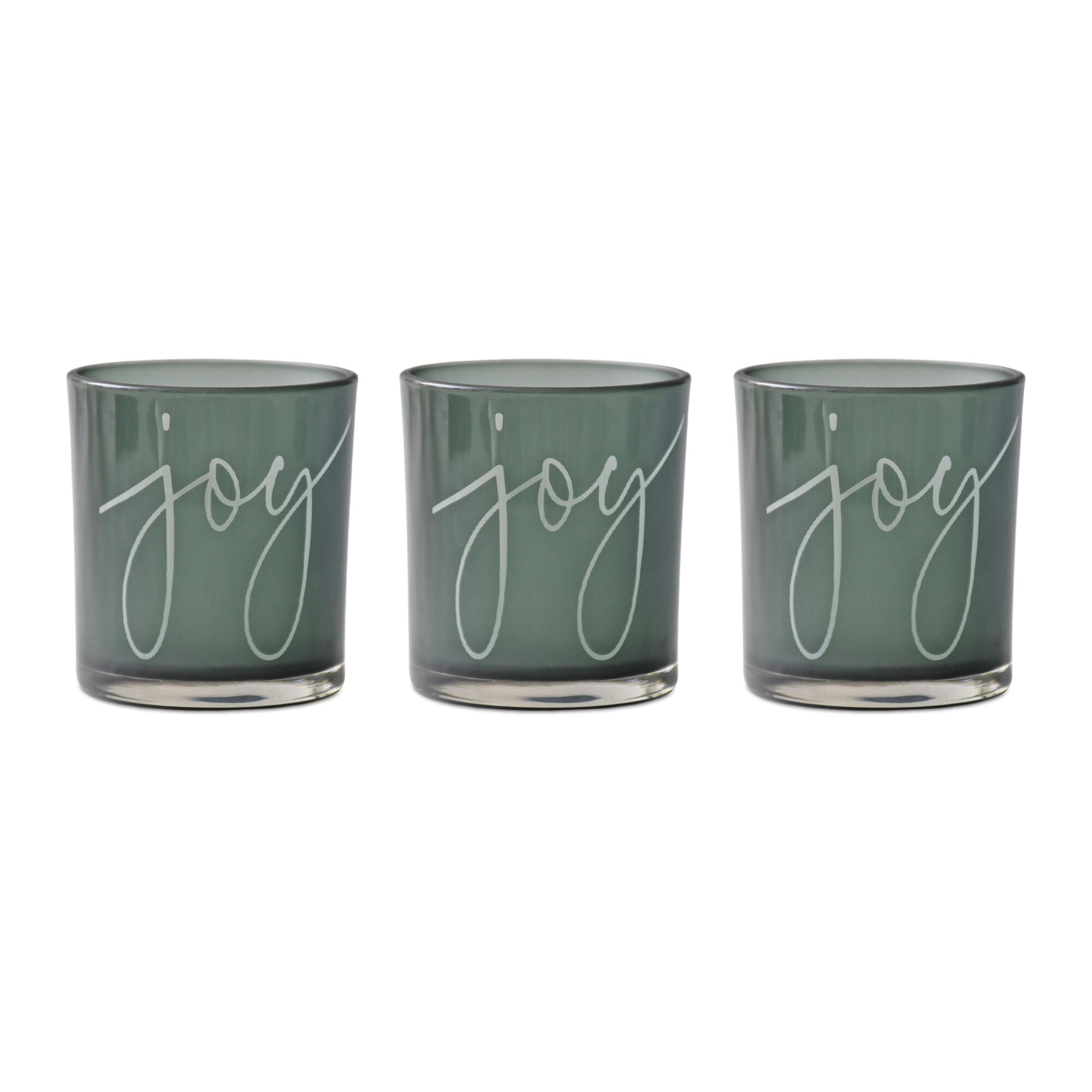 Green Glass Joy Candle Holder (Set of 3), GREEN, hi-res image number 0