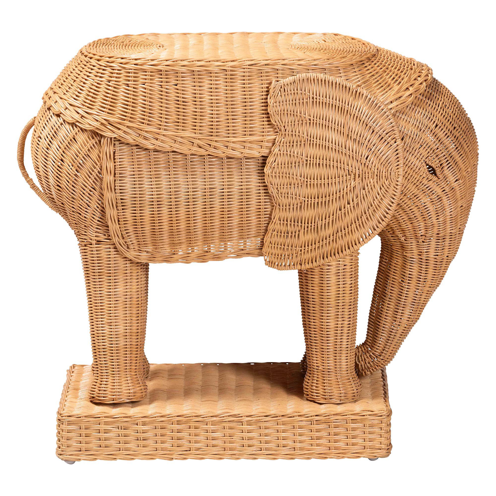 Elissa Bohemian Light Honey Rattan Elephant End Table, HONEY, alternate image number 2