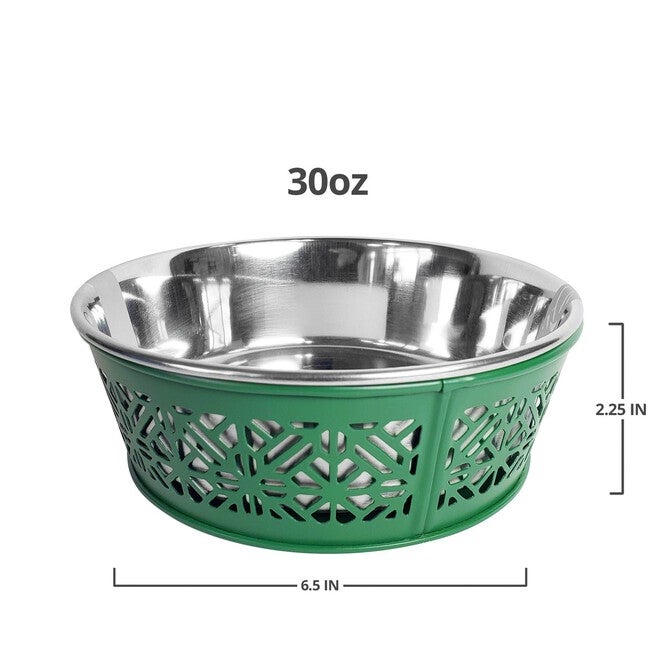 Stainless Steel Country Farmhouse Dog Bowl Dark Green 30 oz, , on-hover image number 1