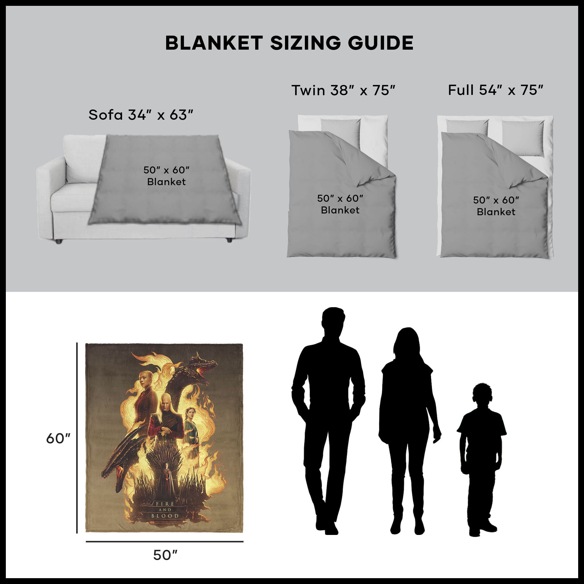 Warner Bros. House of the Dragon Fire and Blood Reigns Silk Touch Throw Blanket 50x60 Inches, YELLOW, alternate image number 5