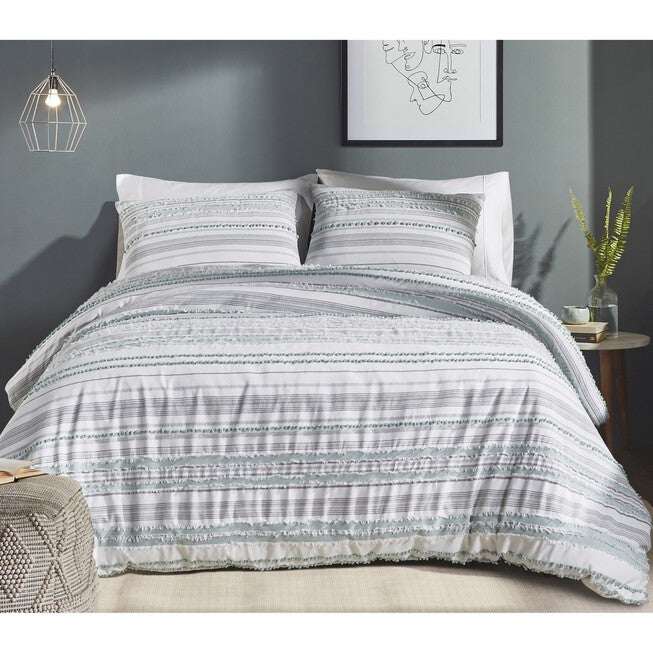 Diana Stripe Collection 100% Cotton Comforter Set, AQUA, hi-res image number null