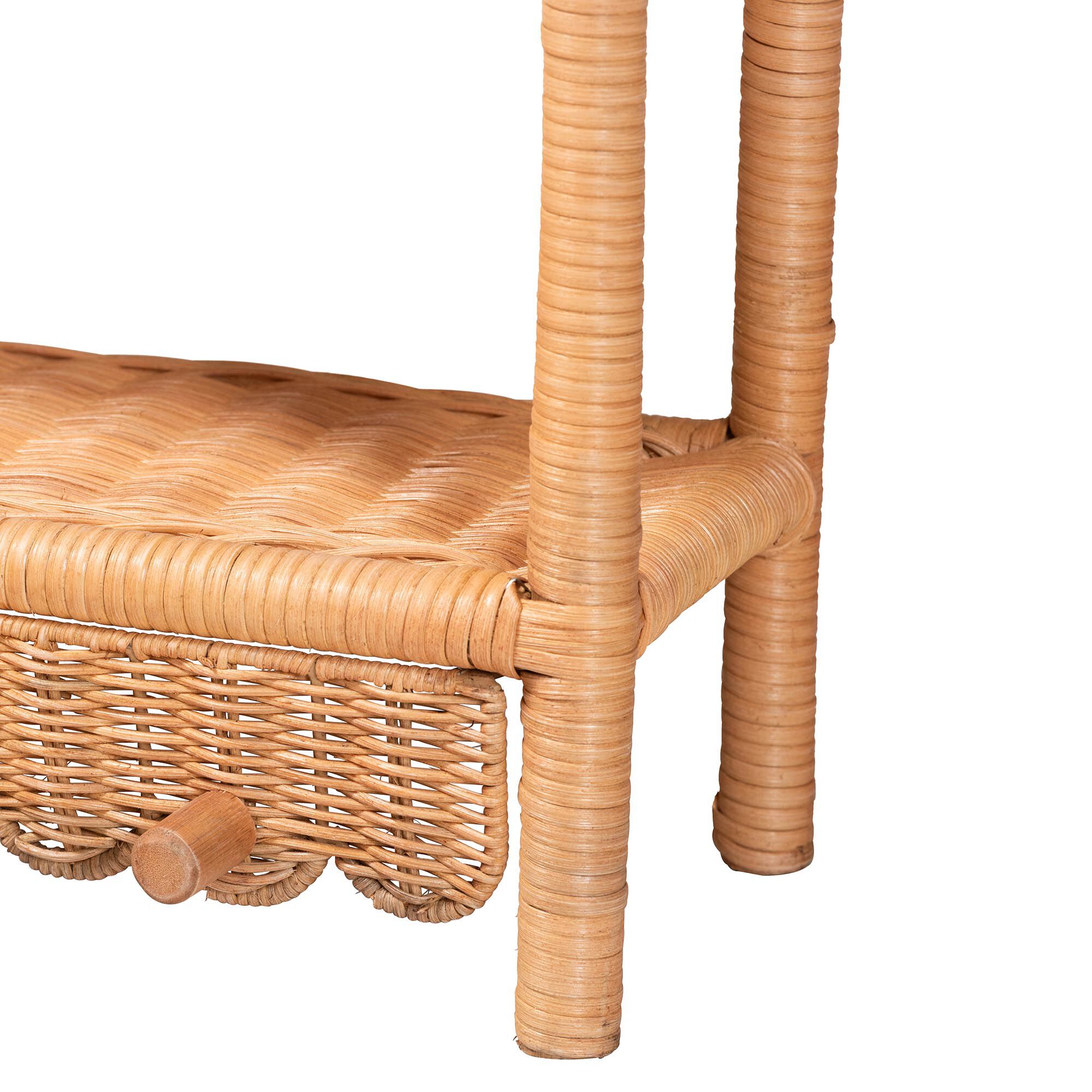 Creusa Natural Rattan 2-Tier Wall Shelf with Bow Detail, HONEY, alternate image number 6