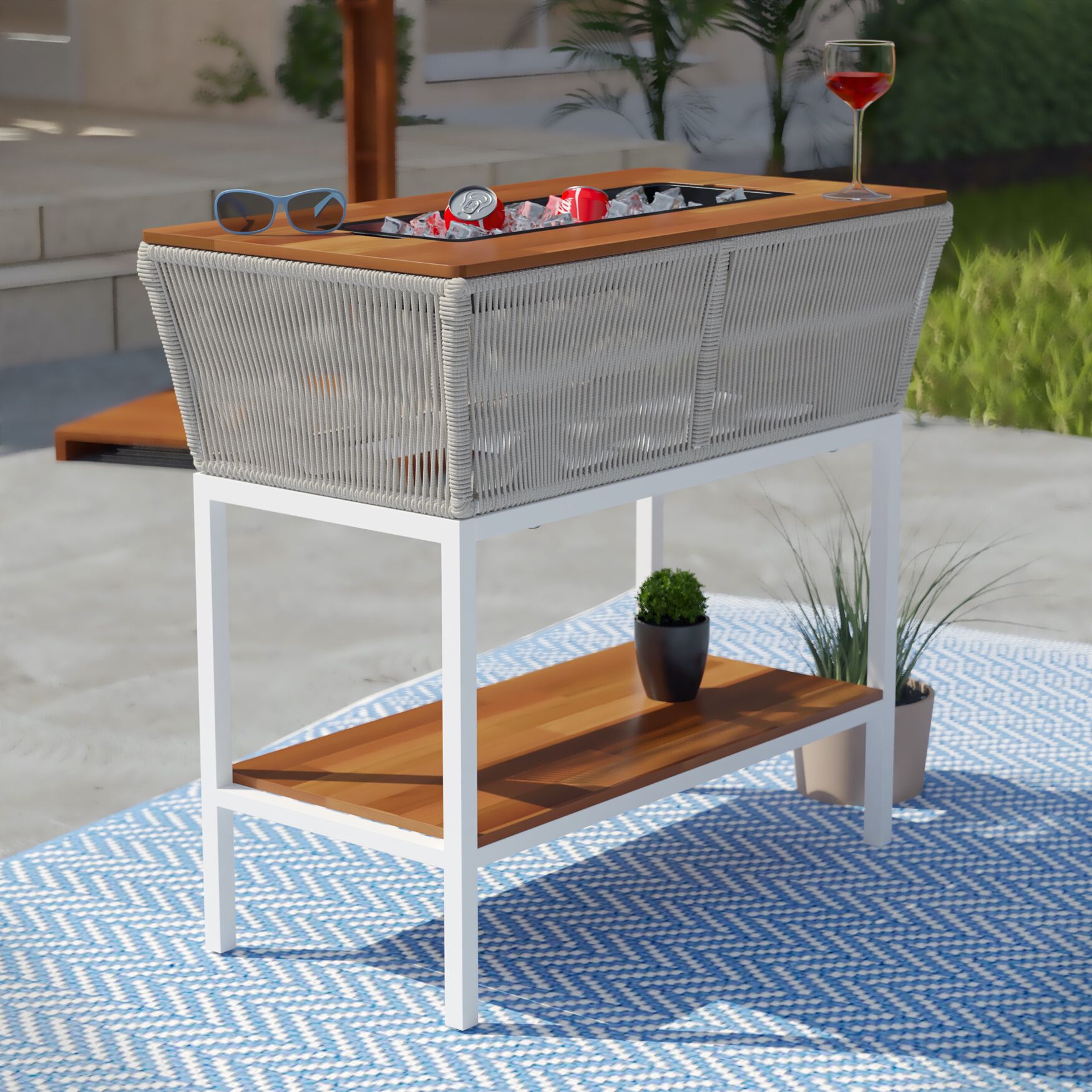 Outdoor Serving Table W Storage, BROWN, hi-res image number 0