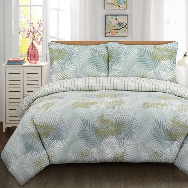 Palms Duvet Cover Set, BLUE GREEN WHITE, hi-res image number 0
