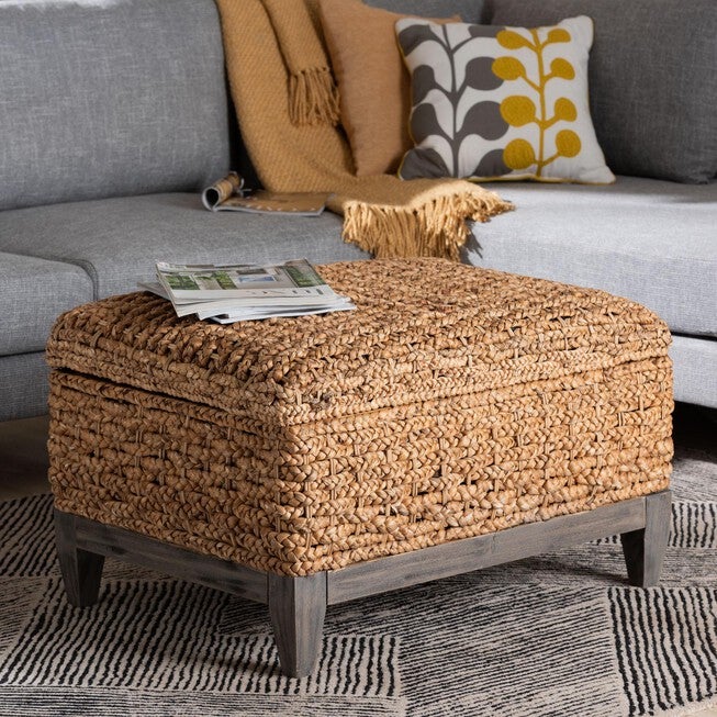 Bailey Handwoven Seagrass Storage Ottoman, Square, NATURAL BROWN, hi-res image number null