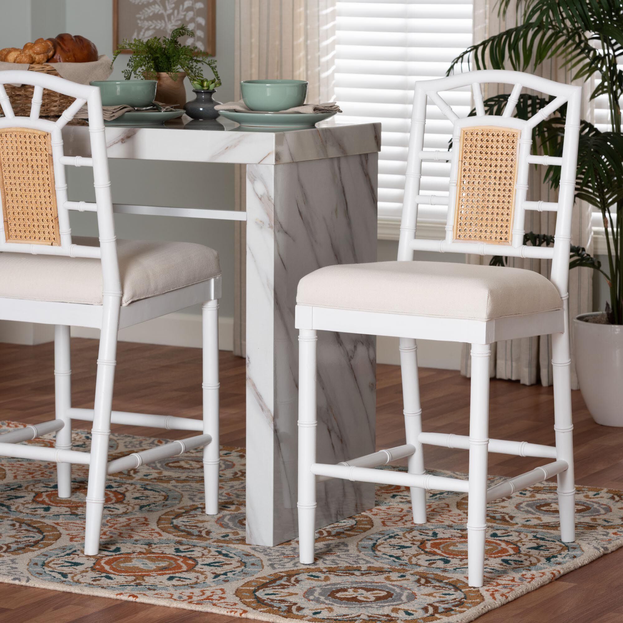 Victor White Counter Stool, WHITE BROWN, hi-res image number 0