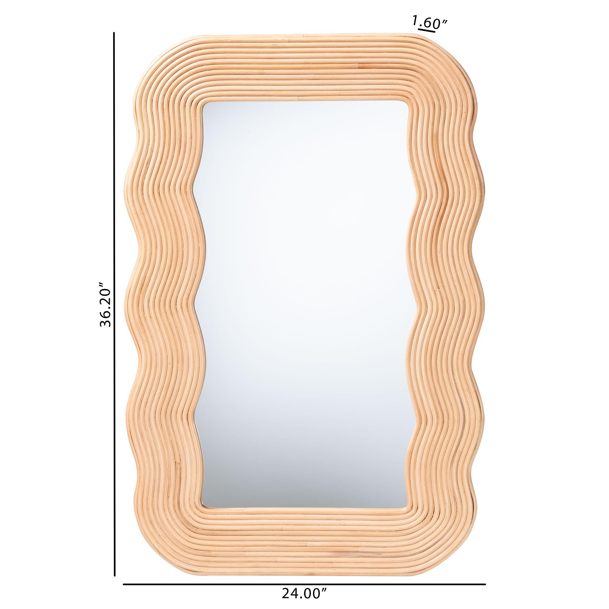 Drucilla Fluted Natural Rattan Scalloped Wall Mirror, HONEY, alternate image number 4